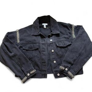 Forever 21 Black Denim cropped Jacket with Studded Bead Details Edgy Goth Size S